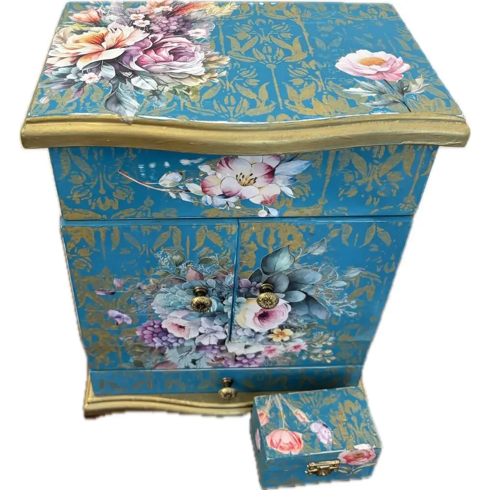 Upcycled Vintage Wooden Jewelry Box with Bonus Trinket Box